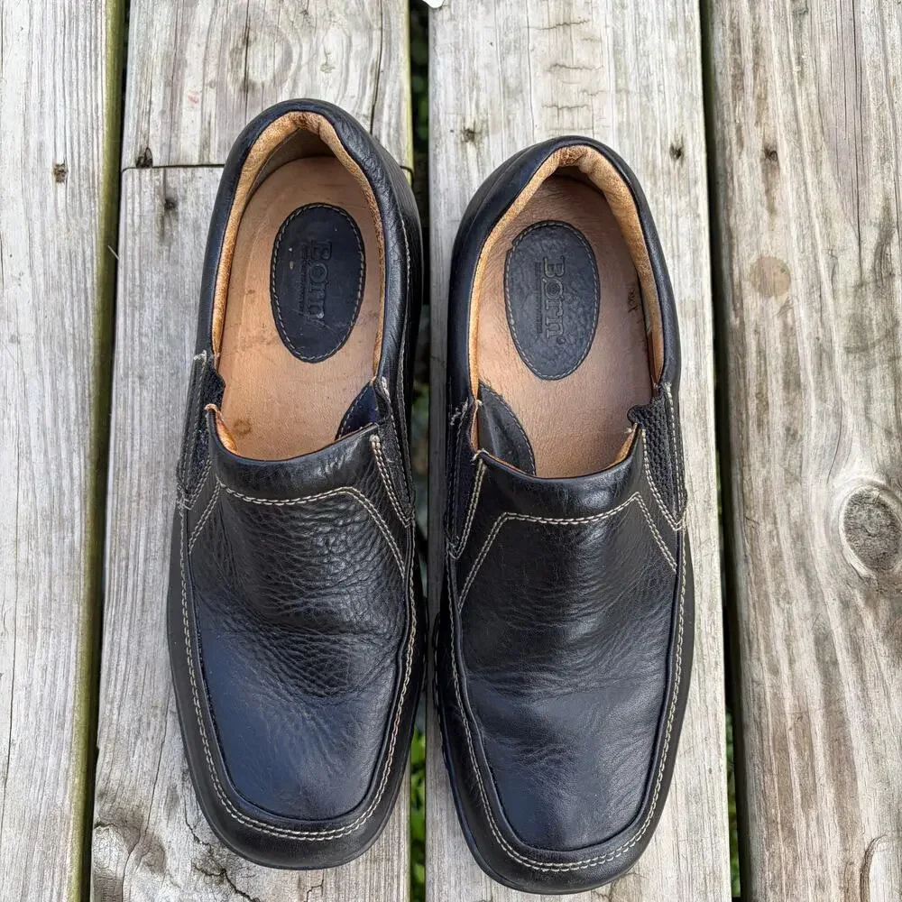 BORN Men's Black Leather Comfort Slip-On Loafers Classic Career GorpCore 10.5